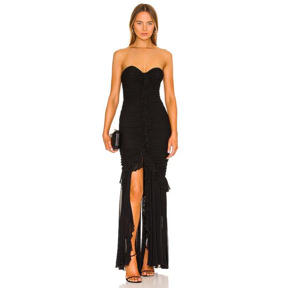 MAJORELLE Giules Gown Dress Black Ruffled Overlay Size Medium NEW NWT - Picture 1 of 11